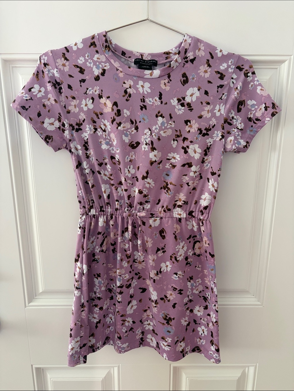 Girls' Lavender Floral Casual Knit Dress with Elastic Waistband